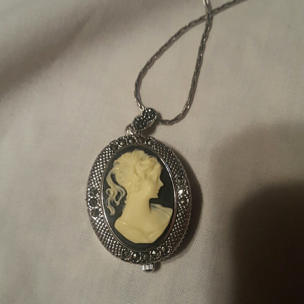 Vintage vanity Fair cameo watch necklace